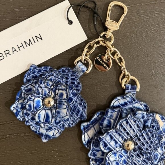 NWT $125 BRAHMIN FLOWER DUO COASTAL BLUE Leather Charm Key Fob - Picture 3 of 6